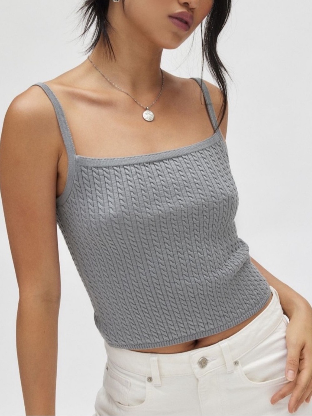 BDG Grey Cable-Knit Square Neck Camisole